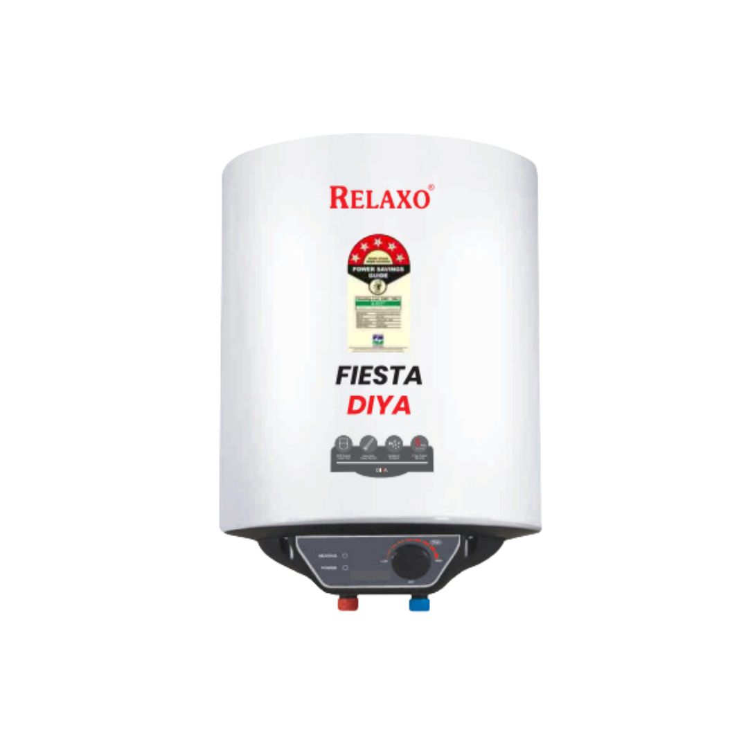 Relaxo 15L Electric Geyser with Ivory Finish and Corrosion-Resistant Glass Tank